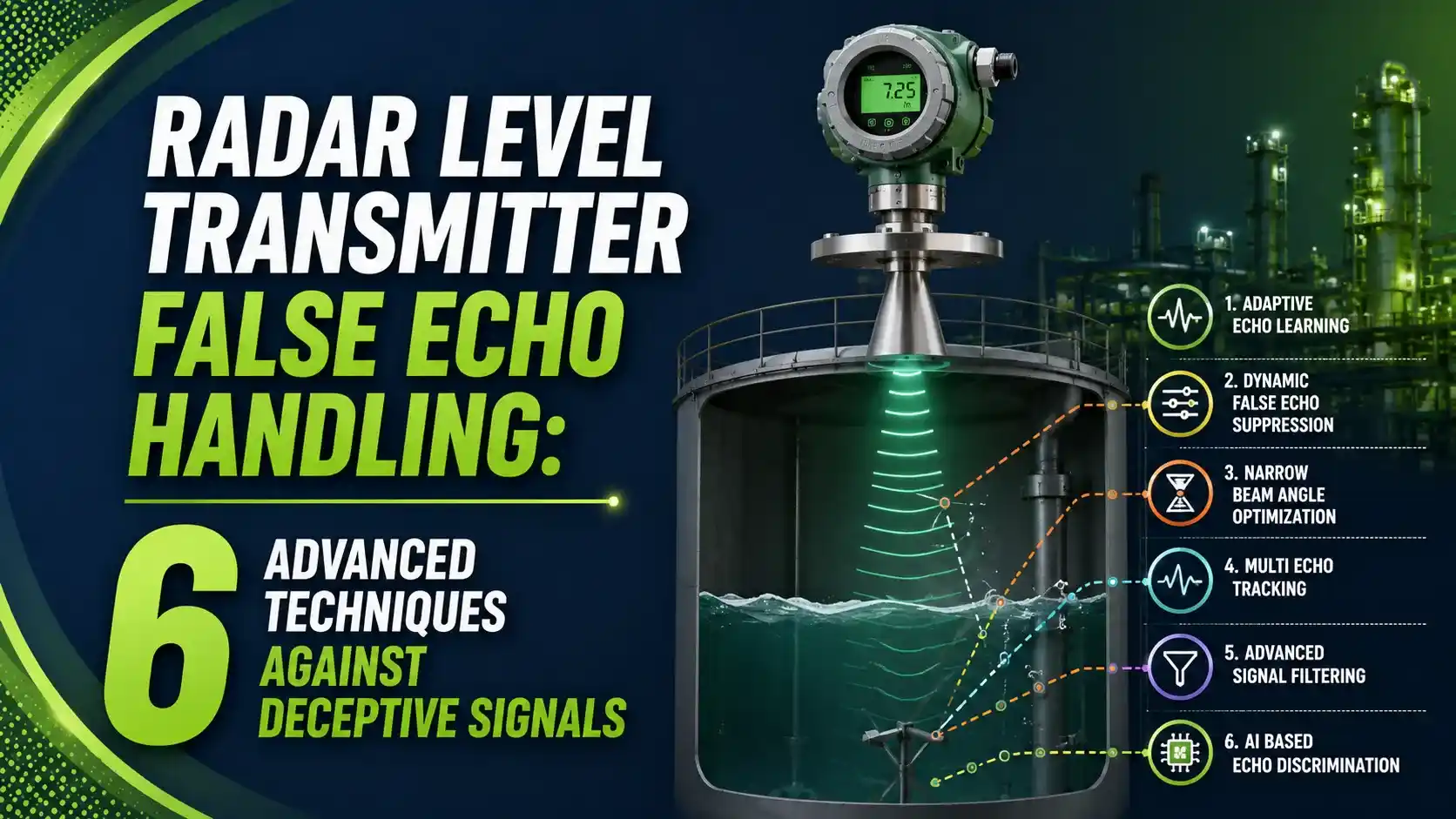 Radar level transmitter false echo handling Radar level transmitter false echo handling